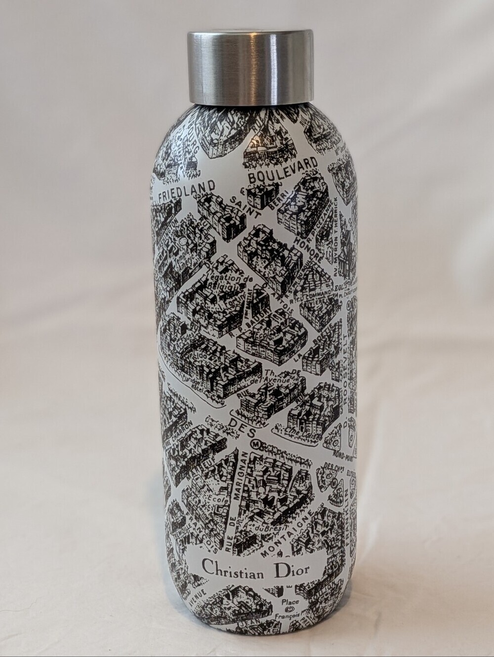 Dior White and Black Patterned Stainless Water Bottle Plan De Paris